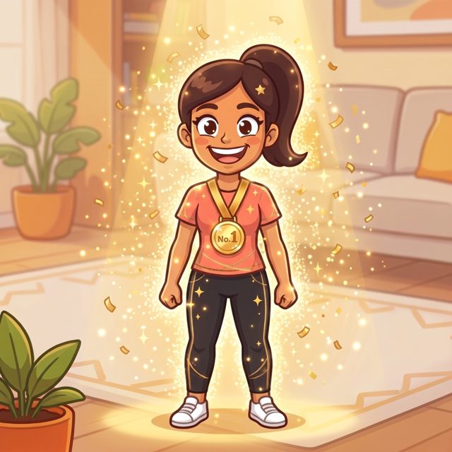 Golden Core stage with a gold medal and sparkles